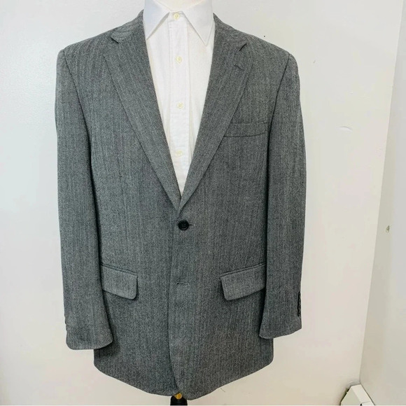 Joseph & Feiss Other - Joseph Feiss Sport Jacket Men Size 44L  Black Herringbone Lambswool 2 Button